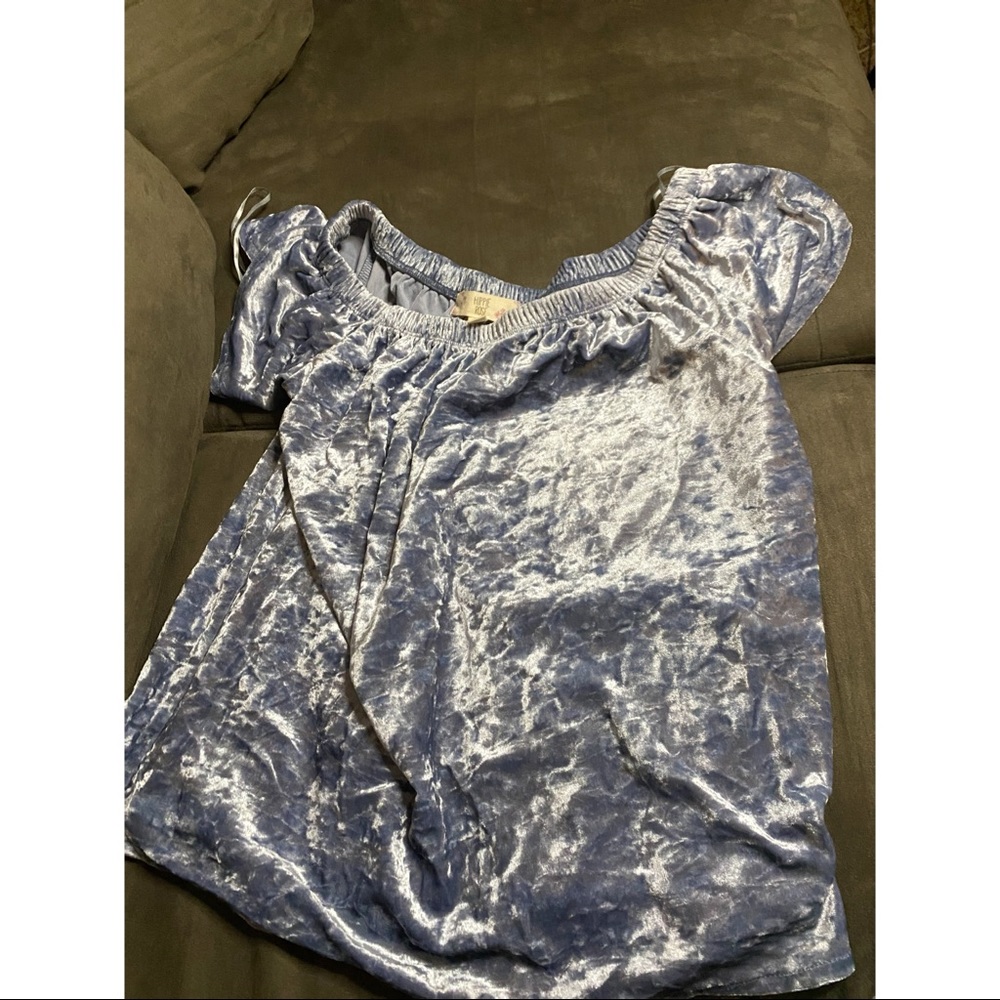 Light blue velvet off shoulder top